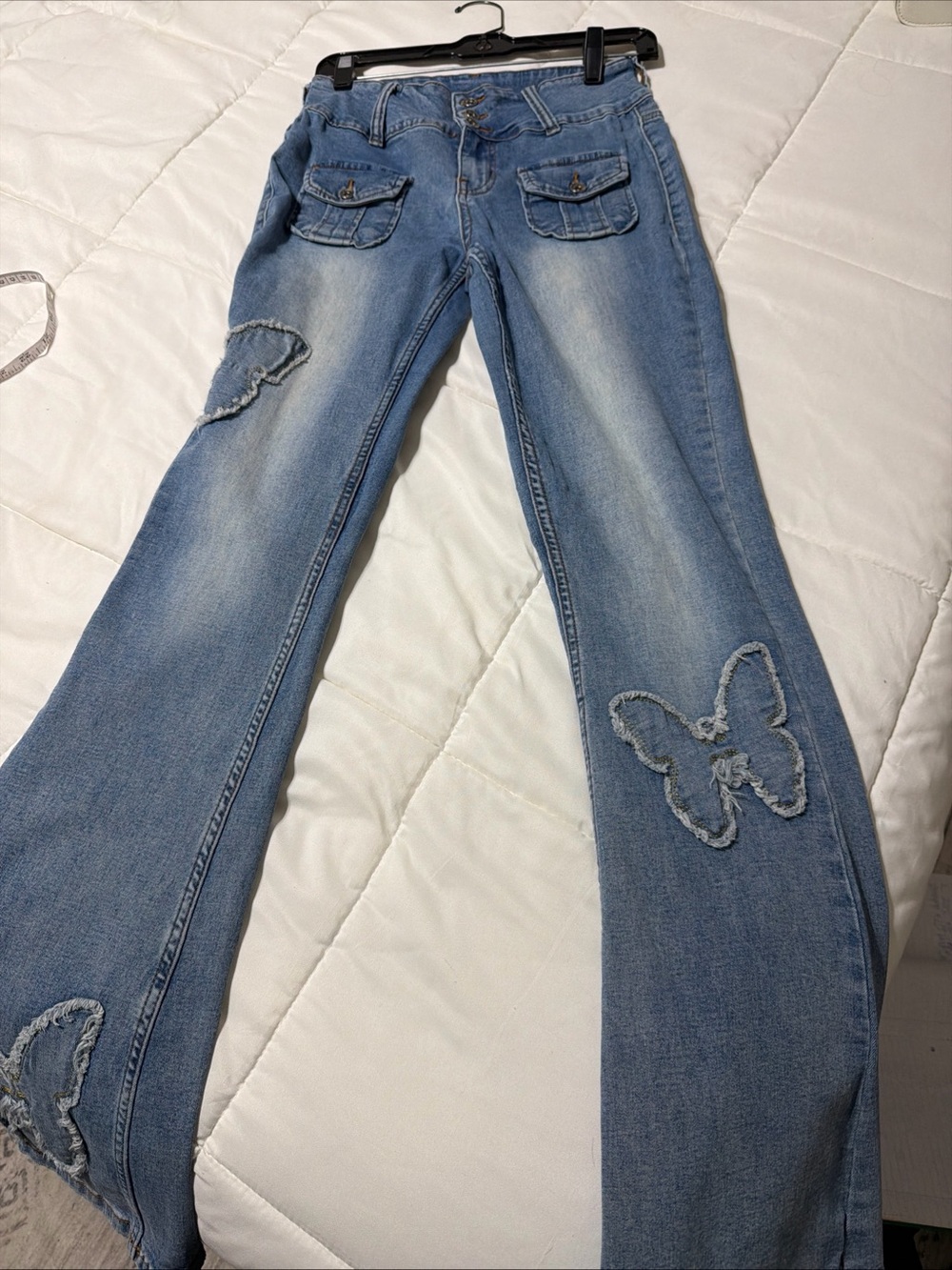 Juniors  Light Blue Flared Jeans with Butterfly Appliqué - Picture 2 of 9